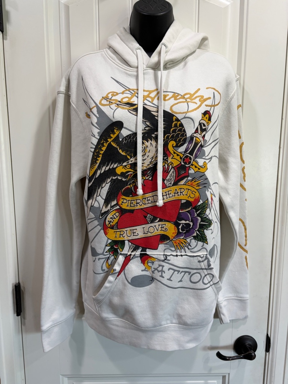 Ed Hardy Pierced Eagle Hoodie in ivory -see stains